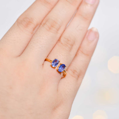 6 x 4 mm Oval cut Kyanite Double stone Open Ring