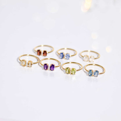 6 x 4 mm Oval cut Kyanite Double stone Open Ring