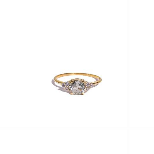 6 mm Round cut White Topaz with 3 Cz side stones Ring
