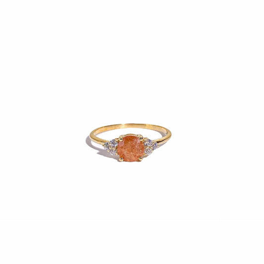 6 mm Round cut Sunstone with 3 Cz side stones Ring