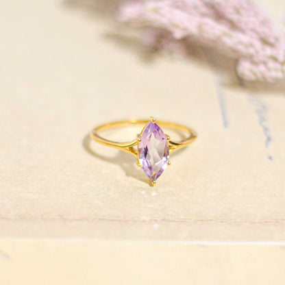 12 x 6 mm Marquise cut Pink Amethyst Yellow gold plated Ring