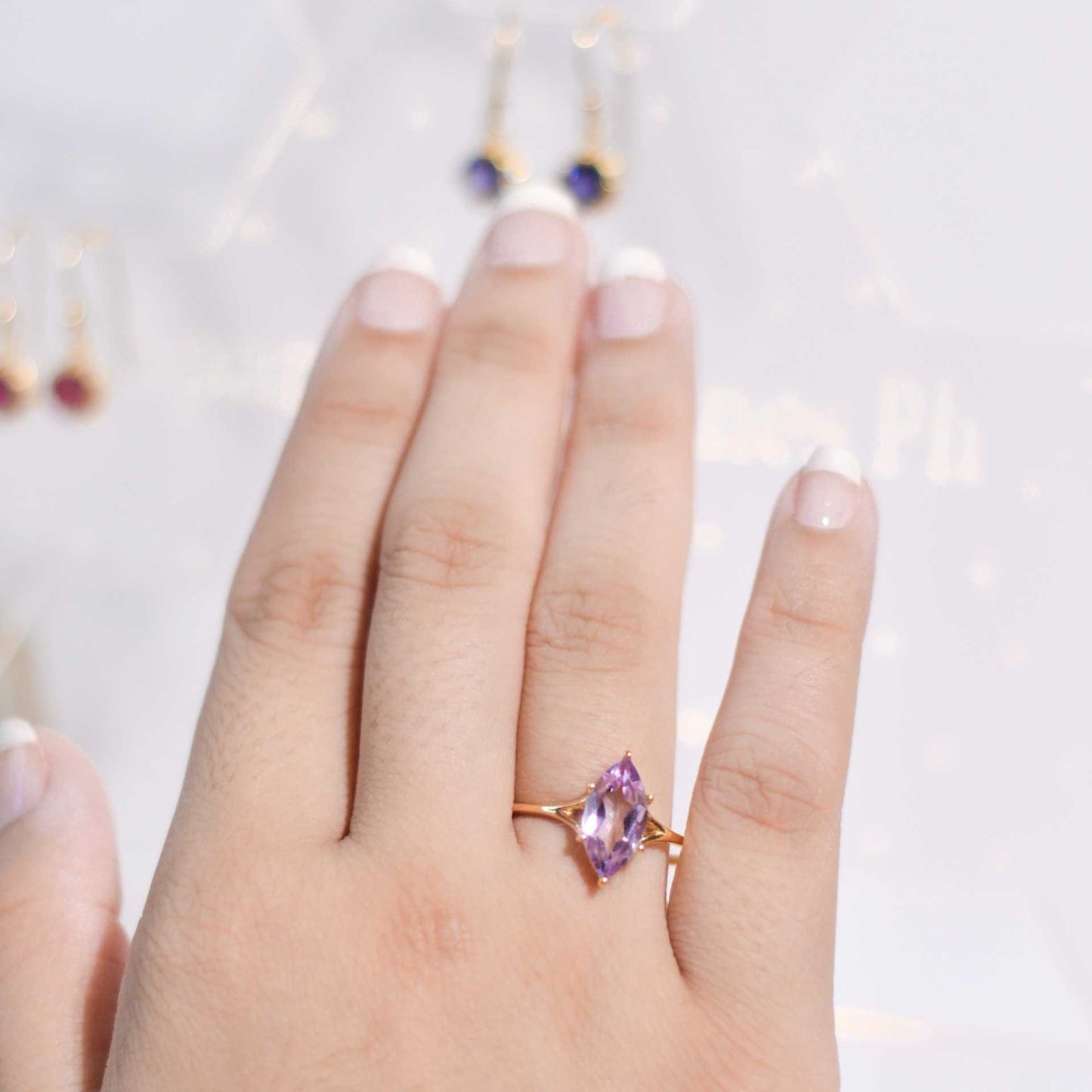 12 x 6 mm Marquise cut Pink Amethyst Yellow gold plated Ring