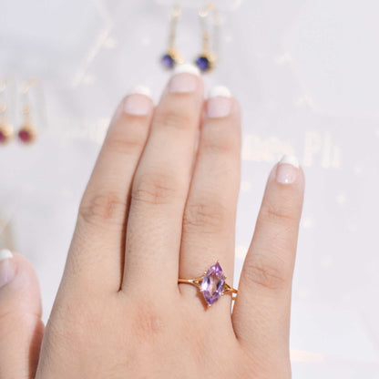 12 x 6 mm Marquise cut Pink Amethyst Yellow gold plated Ring