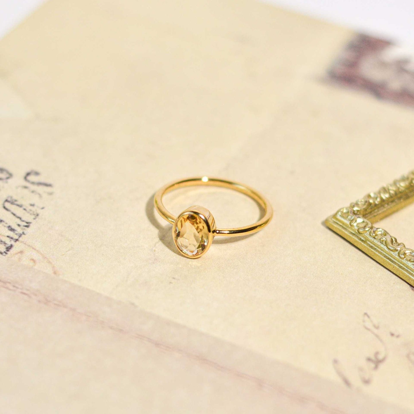 8 x 6 mm Oval cut Citrine Bezel Ring