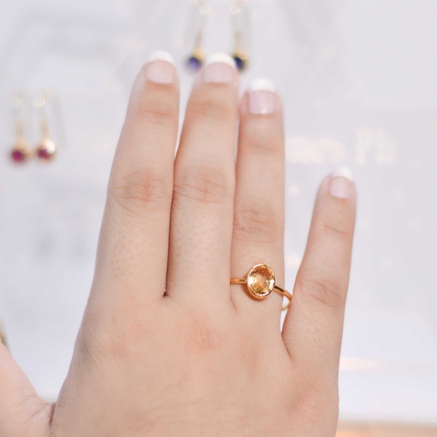 8 x 6 mm Oval cut Citrine Bezel Ring