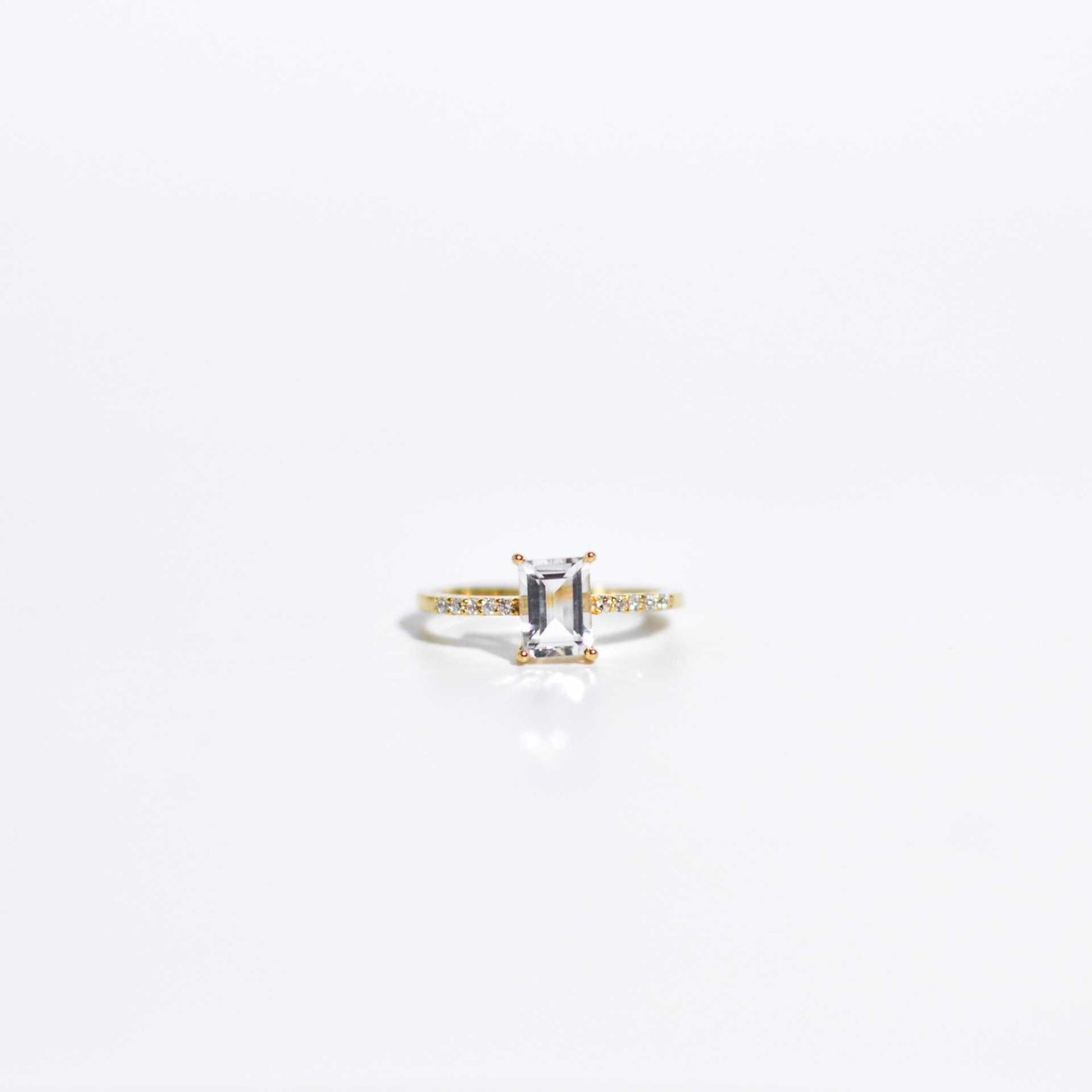 7 x 5 mm Baguette cut White Topaz with Cz band Ring