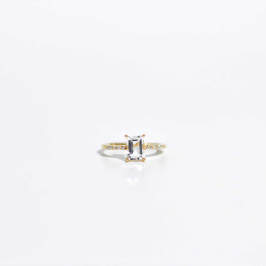 7 x 5 mm Baguette cut White Topaz with Cz band Ring