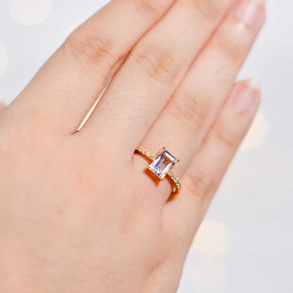 7 x 5 mm Baguette cut White Topaz with Cz band Ring