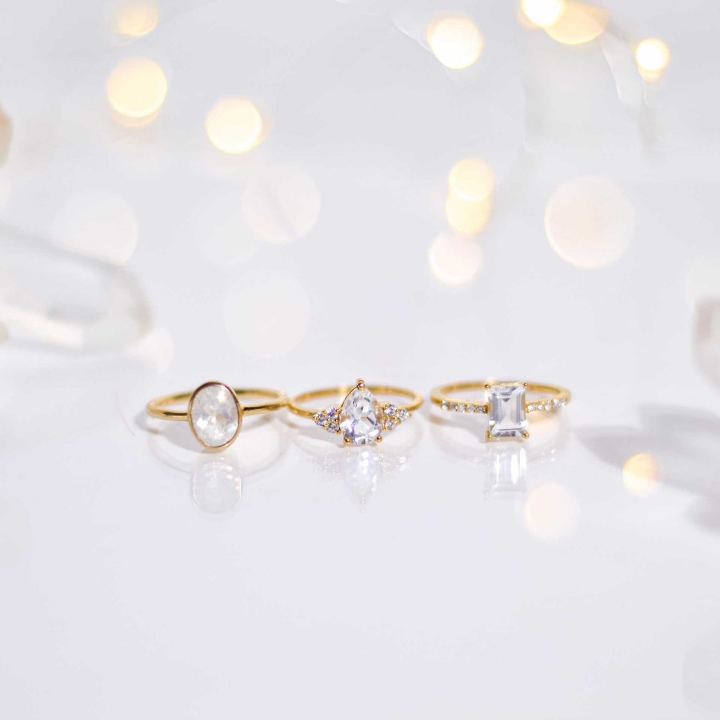 7 x 5 mm Baguette cut White Topaz with Cz band Ring