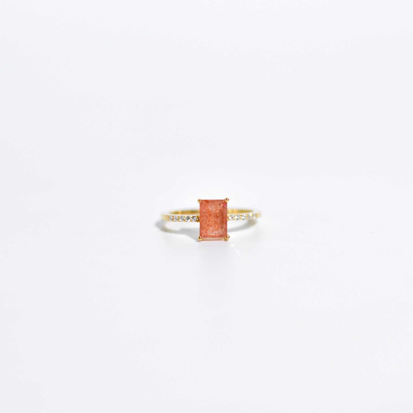 7 x 5 mm Baguette cut Sunstone with Cz band Ring