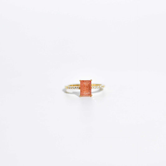 7 x 5 mm Baguette cut Sunstone with Cz band Ring