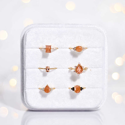 7 x 5 mm Baguette cut Sunstone with Cz band Ring