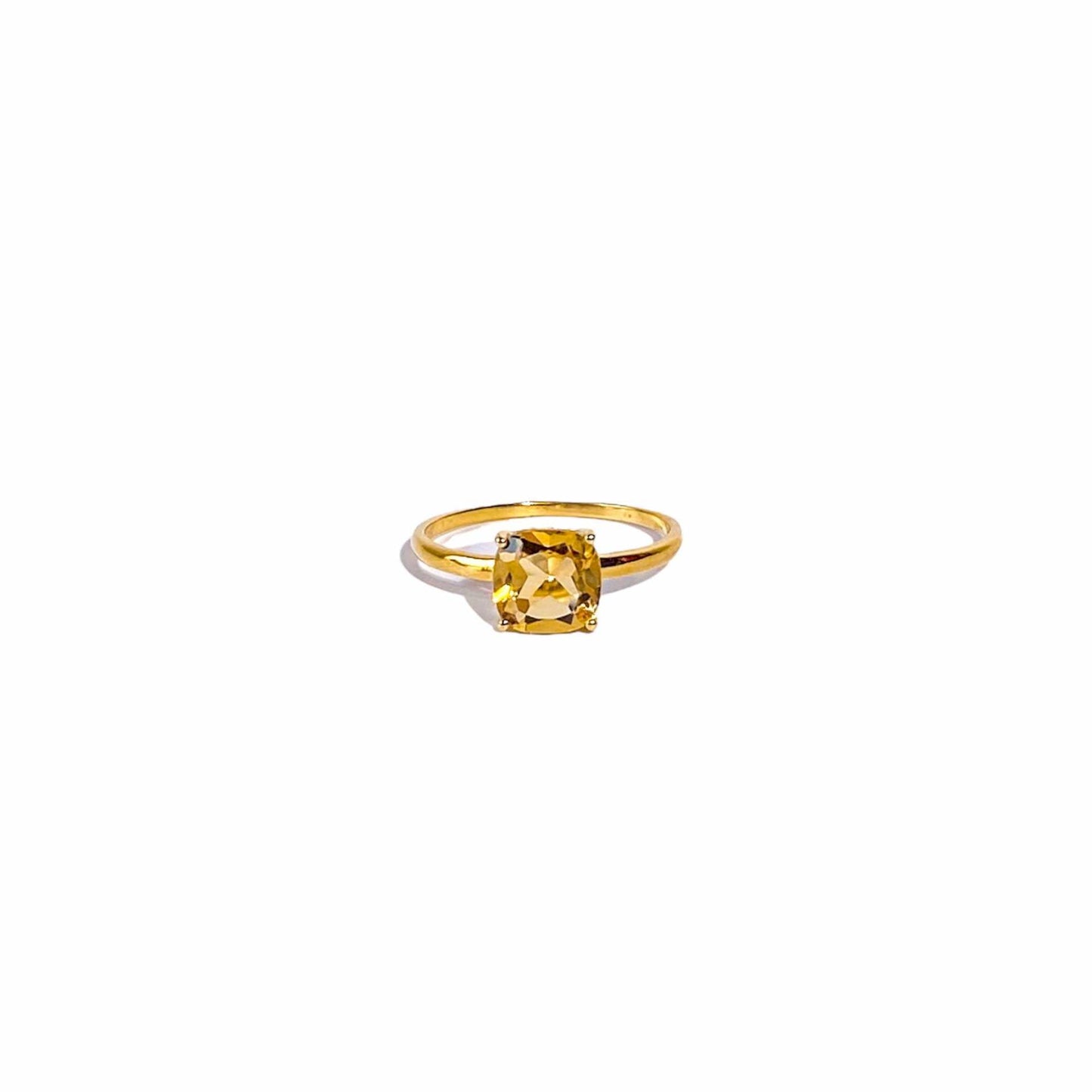 8mm Cushion cut Citrine Yellow gold plated Ring