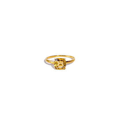 8mm Cushion cut Citrine Yellow gold plated Ring