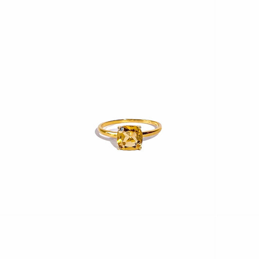 8mm Cushion cut Citrine Yellow gold plated Ring