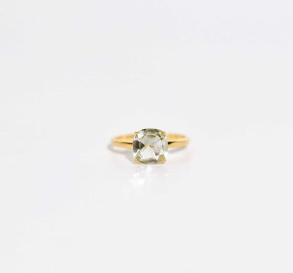 8mm Cushion cut Green Amethyst Yellow gold plated Ring