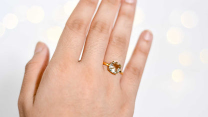 8mm Cushion cut Green Amethyst Yellow gold plated Ring
