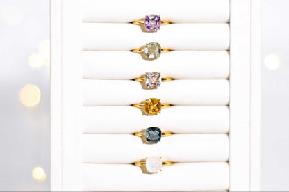 8mm Cushion cut Green Amethyst Yellow gold plated Ring