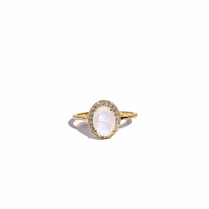 8 x 6 mm Oval cut Moonstone with Cz Halo Ring