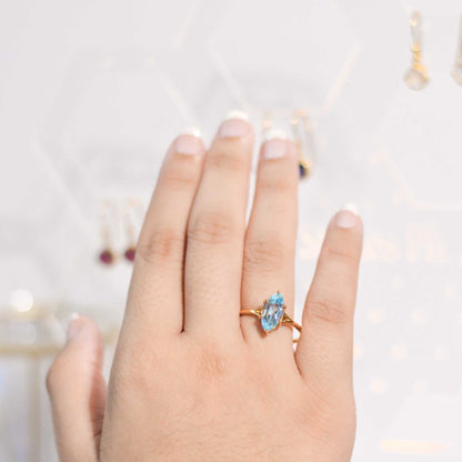 12 x 6 mm Marquise cut Swiss Blue Topaz Yellow gold plated Ring
