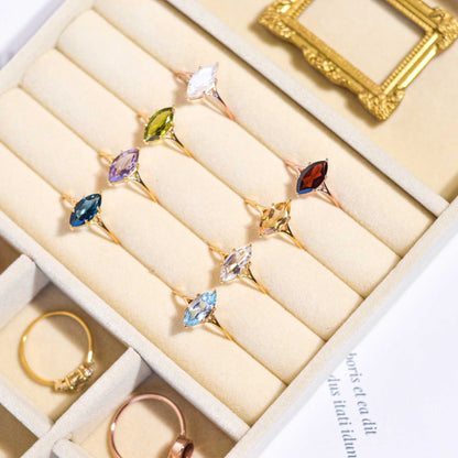 12 x 6 mm Marquise cut Swiss Blue Topaz Yellow gold plated Ring