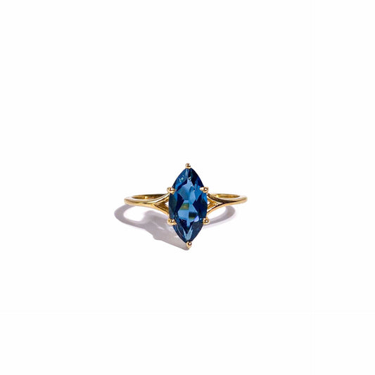 12 x 6 mm Marquise cut London Blue Topaz Yellow gold plated Ring