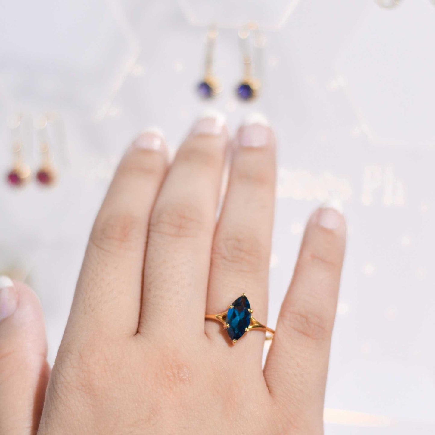 12 x 6 mm Marquise cut London Blue Topaz Yellow gold plated Ring