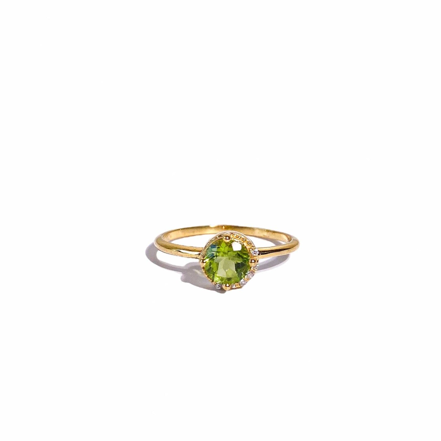 6 mm Round cut Peridot with Crescent Cz Yellow gold plated Ring