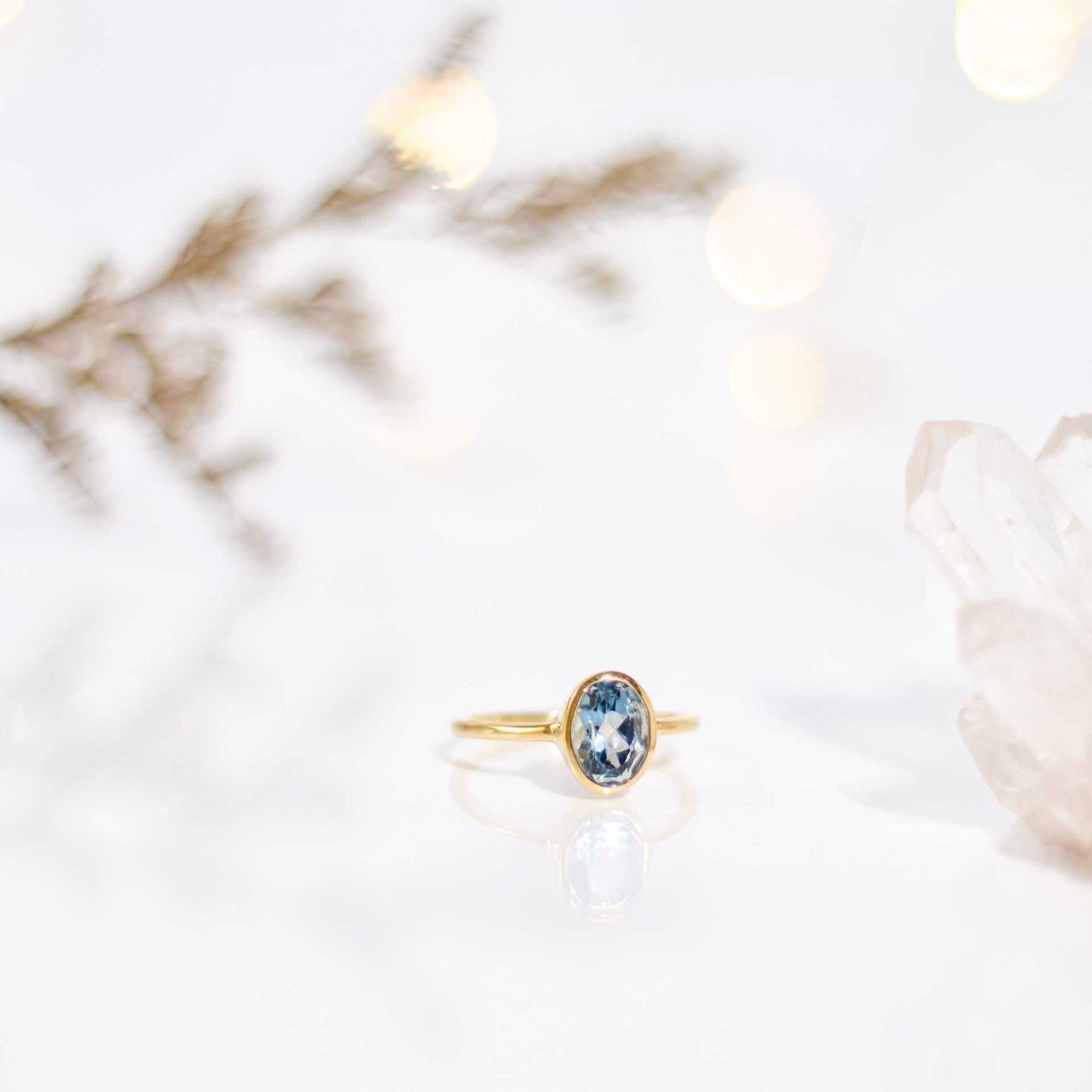 8 x 6 mm Oval cut London Blue Topaz Bezel Ring