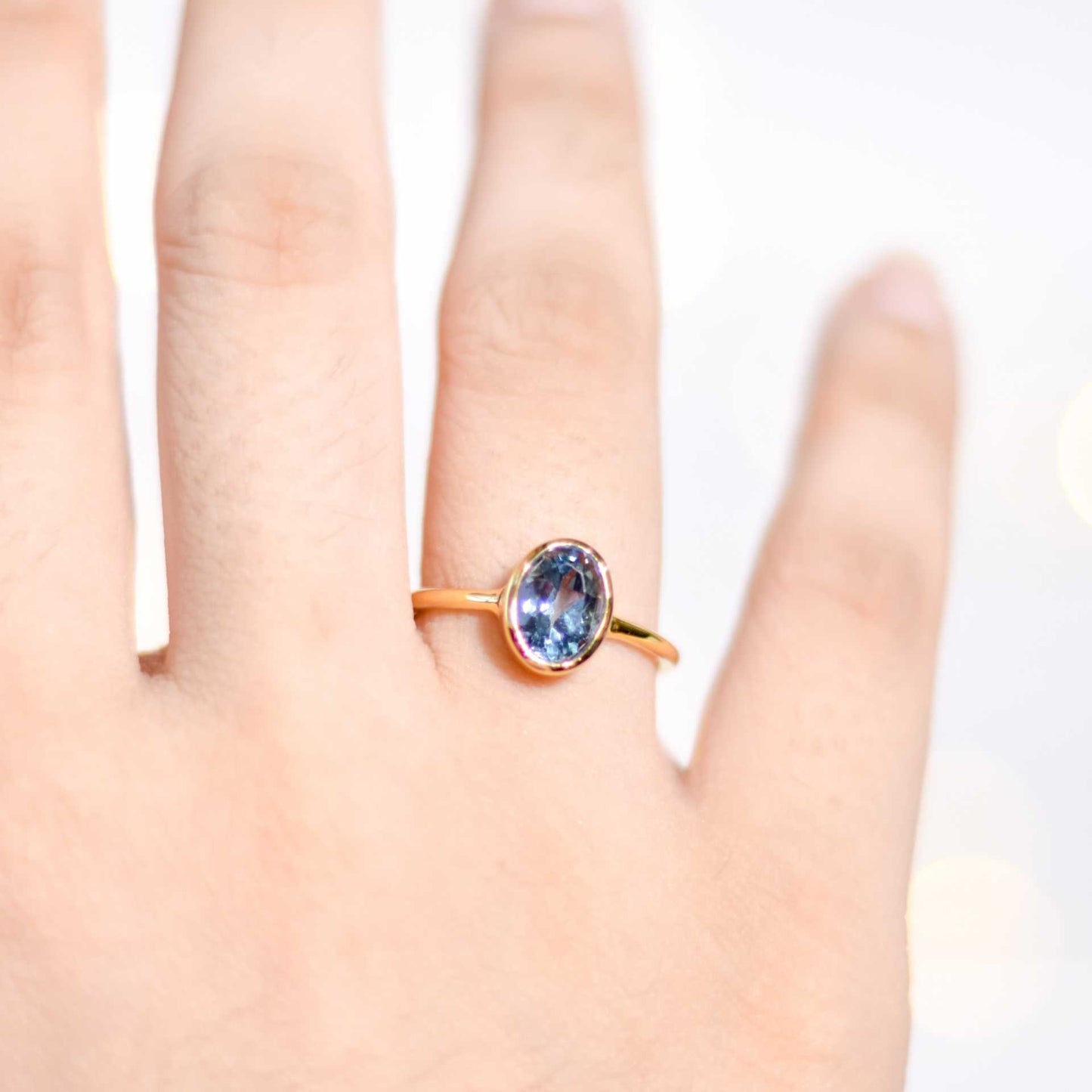 8 x 6 mm Oval cut London Blue Topaz Bezel Ring