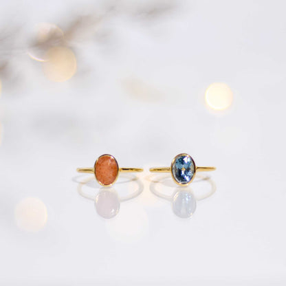8 x 6 mm Oval cut London Blue Topaz Bezel Ring
