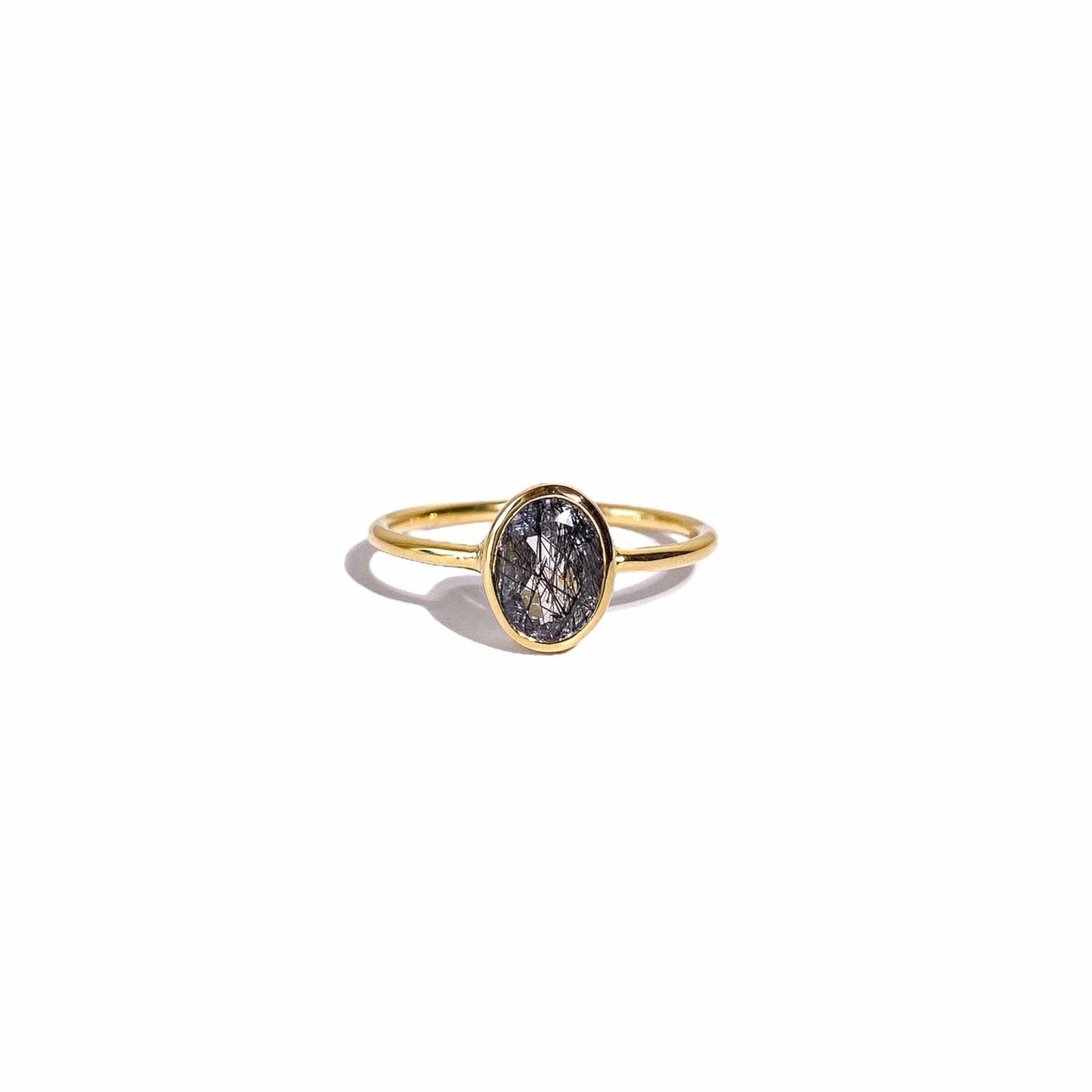 8 x 6 mm Oval cut Black Rutiliated Quartz Bezel Ring