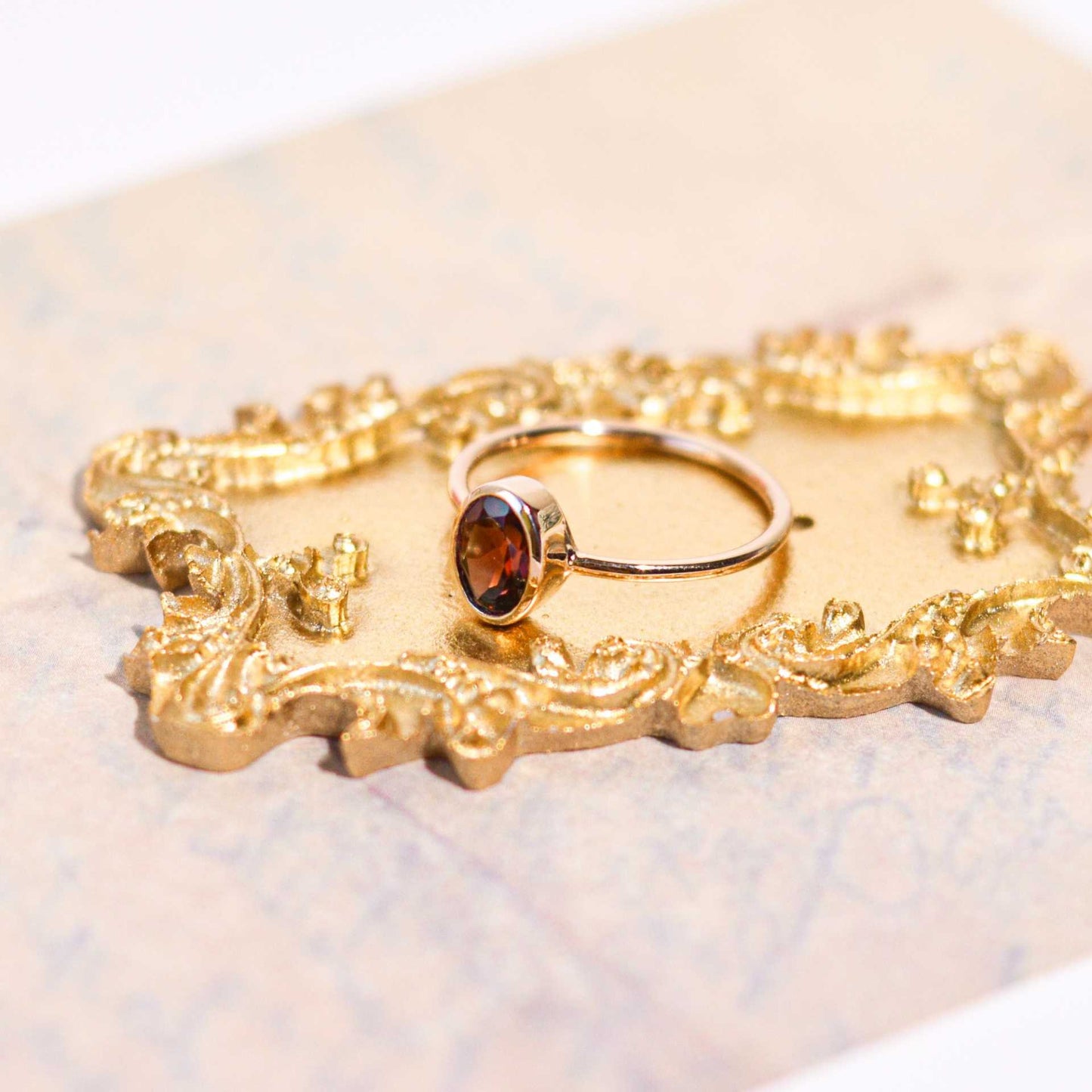 8 x 6 mm Oval cut Red Garnet Bezel Ring
