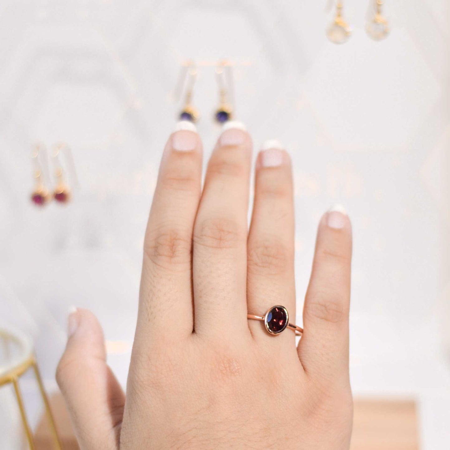 8 x 6 mm Oval cut Red Garnet Bezel Ring