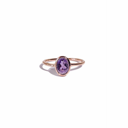 8 x 6 mm Oval cut Amethyst Bezel Ring