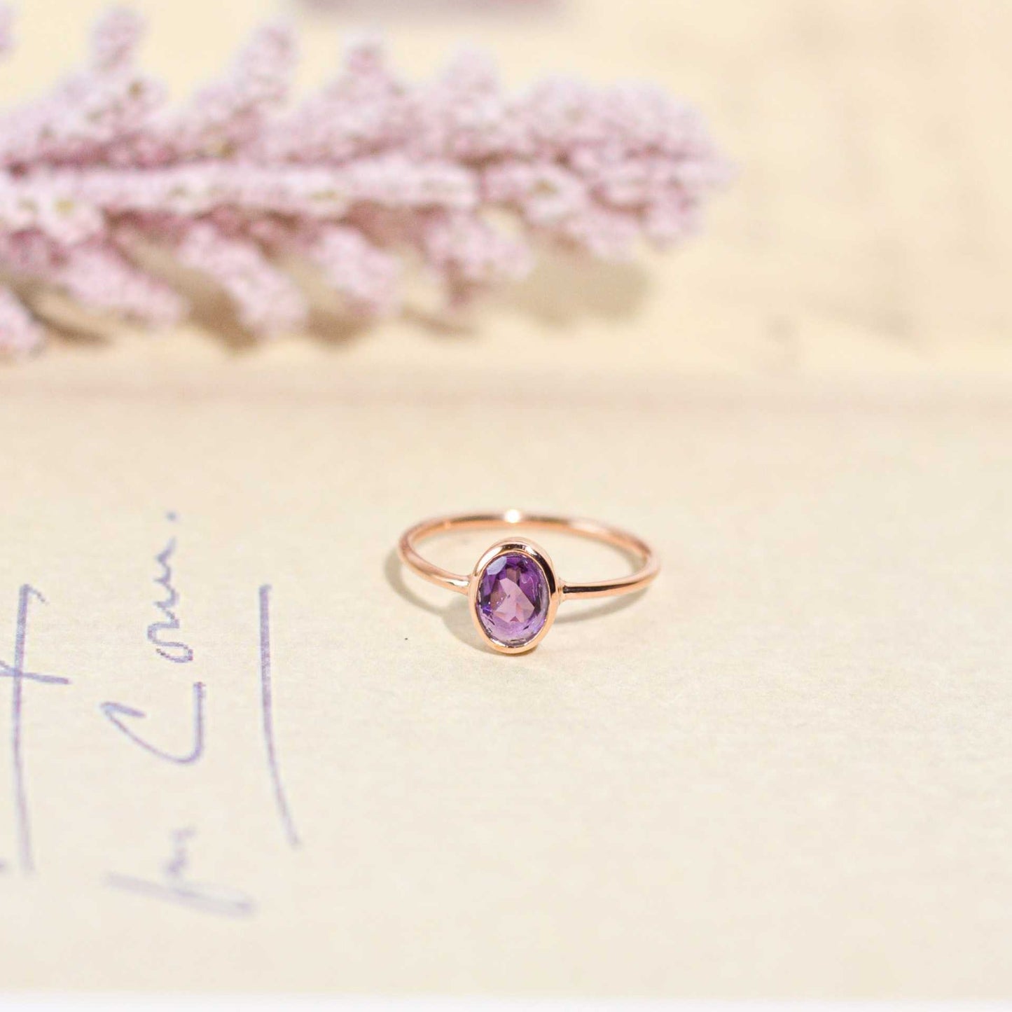 8 x 6 mm Oval cut Amethyst Bezel Ring
