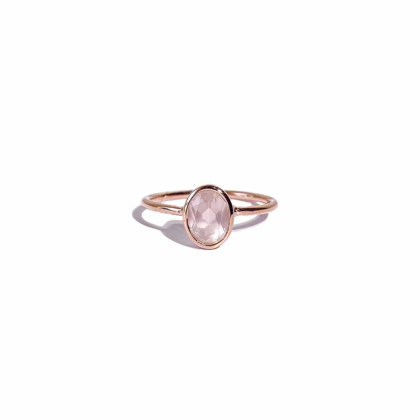 8 x 6 mm Oval cut Rose Quartz Bezel Ring