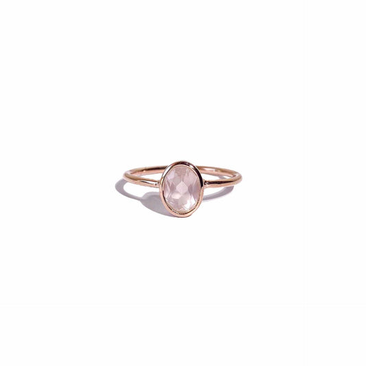 8 x 6 mm Oval cut Rose Quartz Bezel Ring