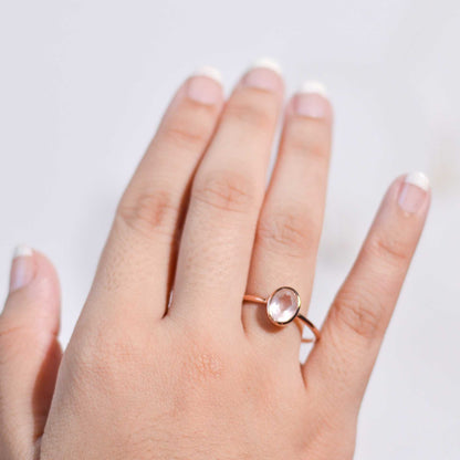 8 x 6 mm Oval cut Rose Quartz Bezel Ring