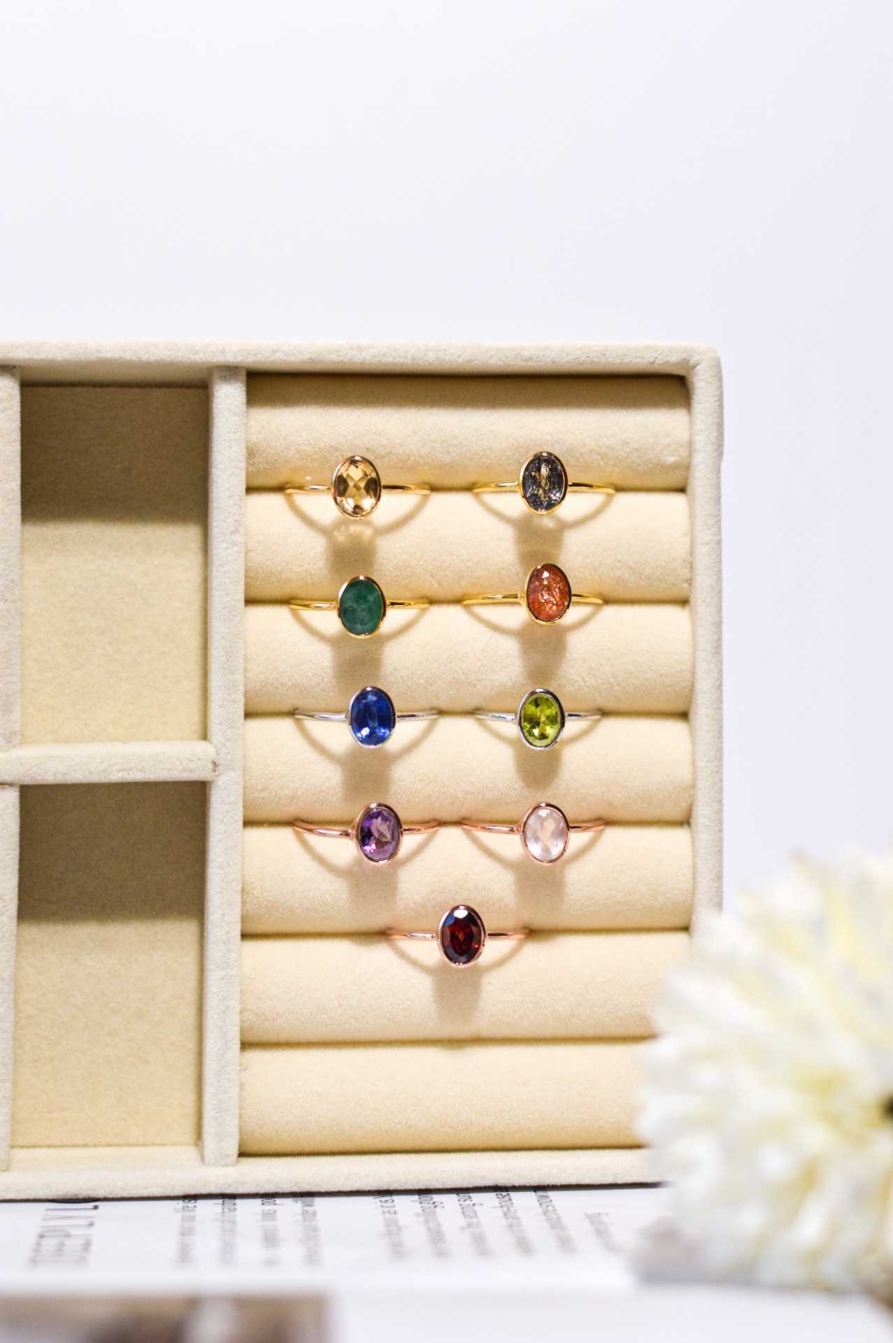 8 x 6 mm Oval cut Peridot Bezel Ring