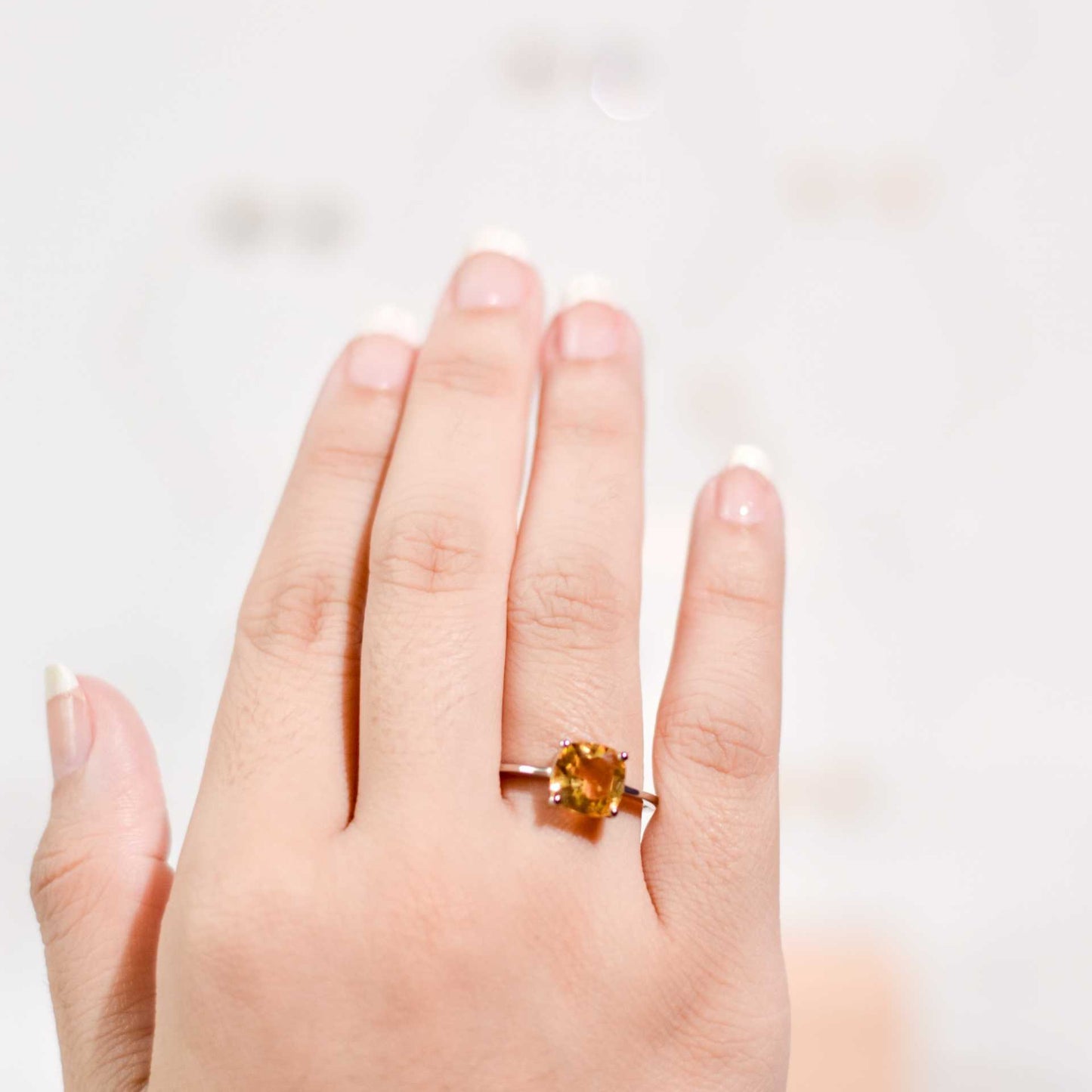 8mm Cushion cut Citrine Ring