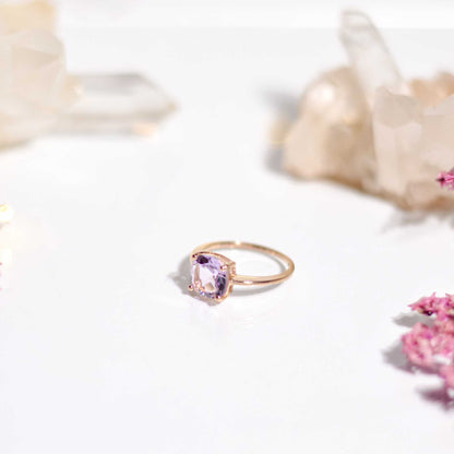 8mm Cushion cut Pink Amethyst Ring