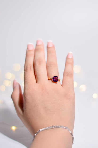 8mm Cushion cut Purple Amethyst Ring