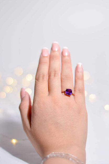 8mm Cushion cut Purple Amethyst Ring