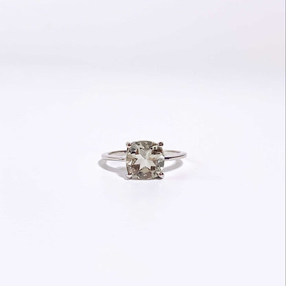 8mm Cushion cut Green Amethyst Ring