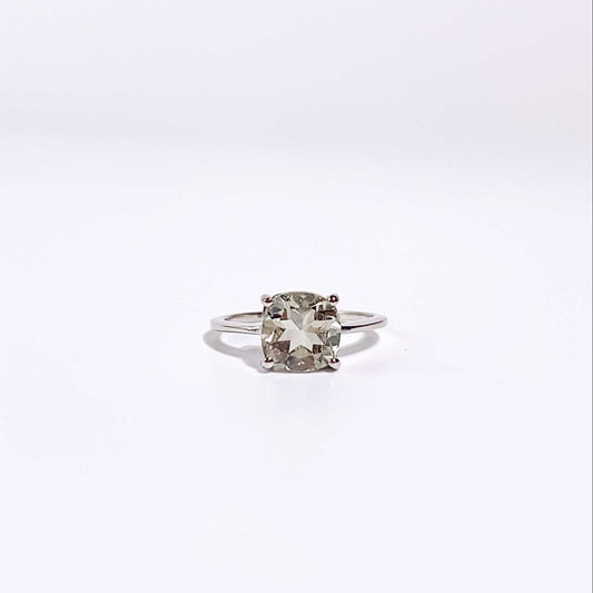 8mm Cushion cut Green Amethyst Ring