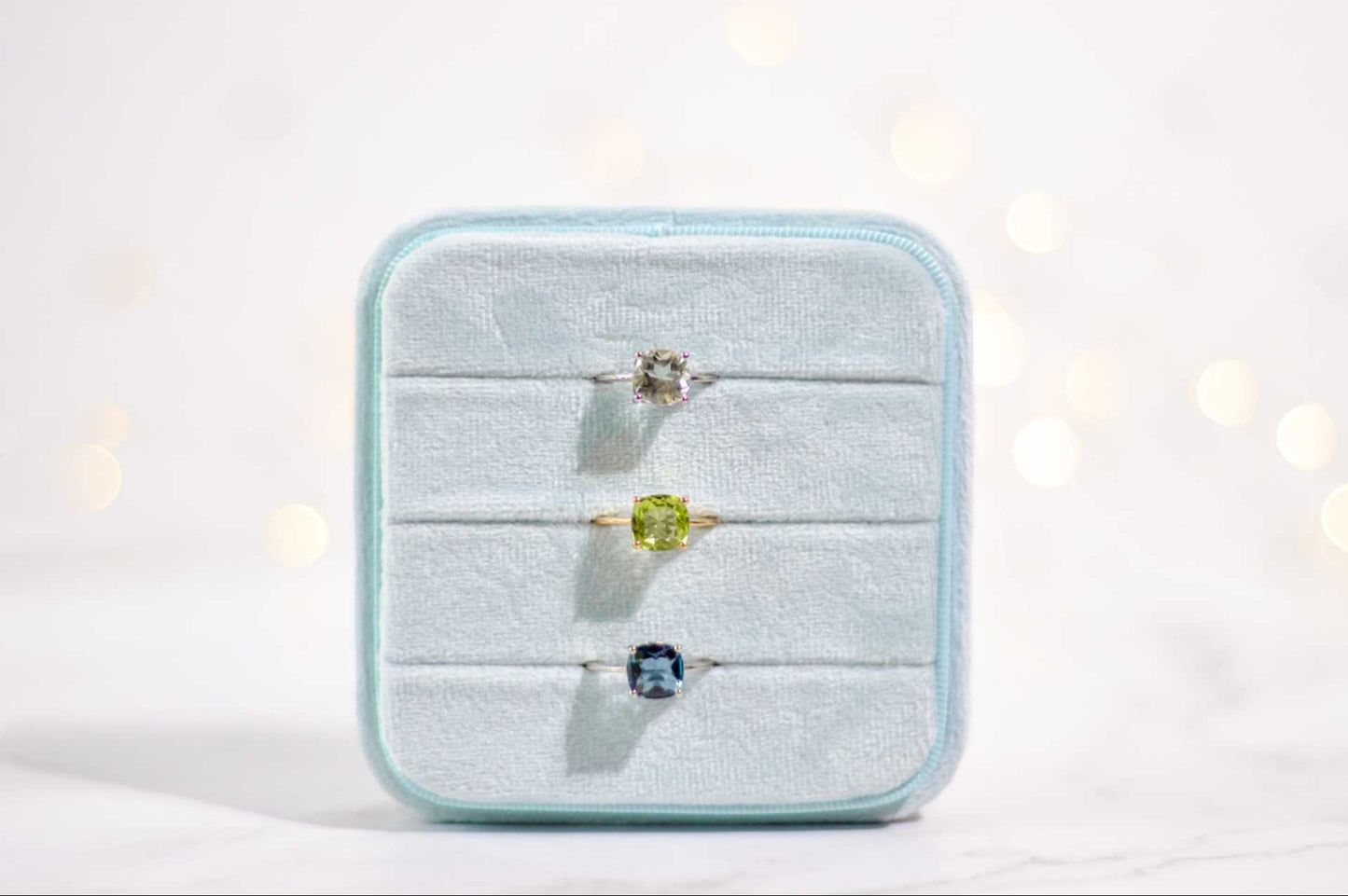 8mm Cushion cut Green Amethyst Ring