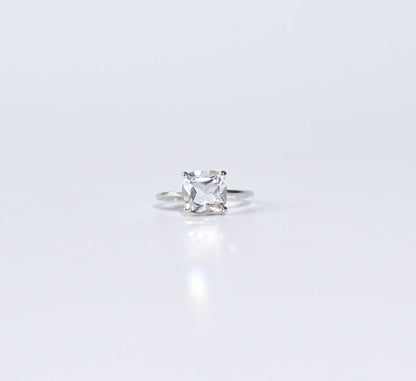 8mm Cushion cut White Topaz Rhodium plated Ring