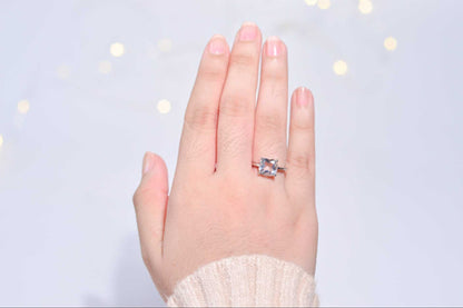 8mm Cushion cut White Topaz Rhodium plated Ring