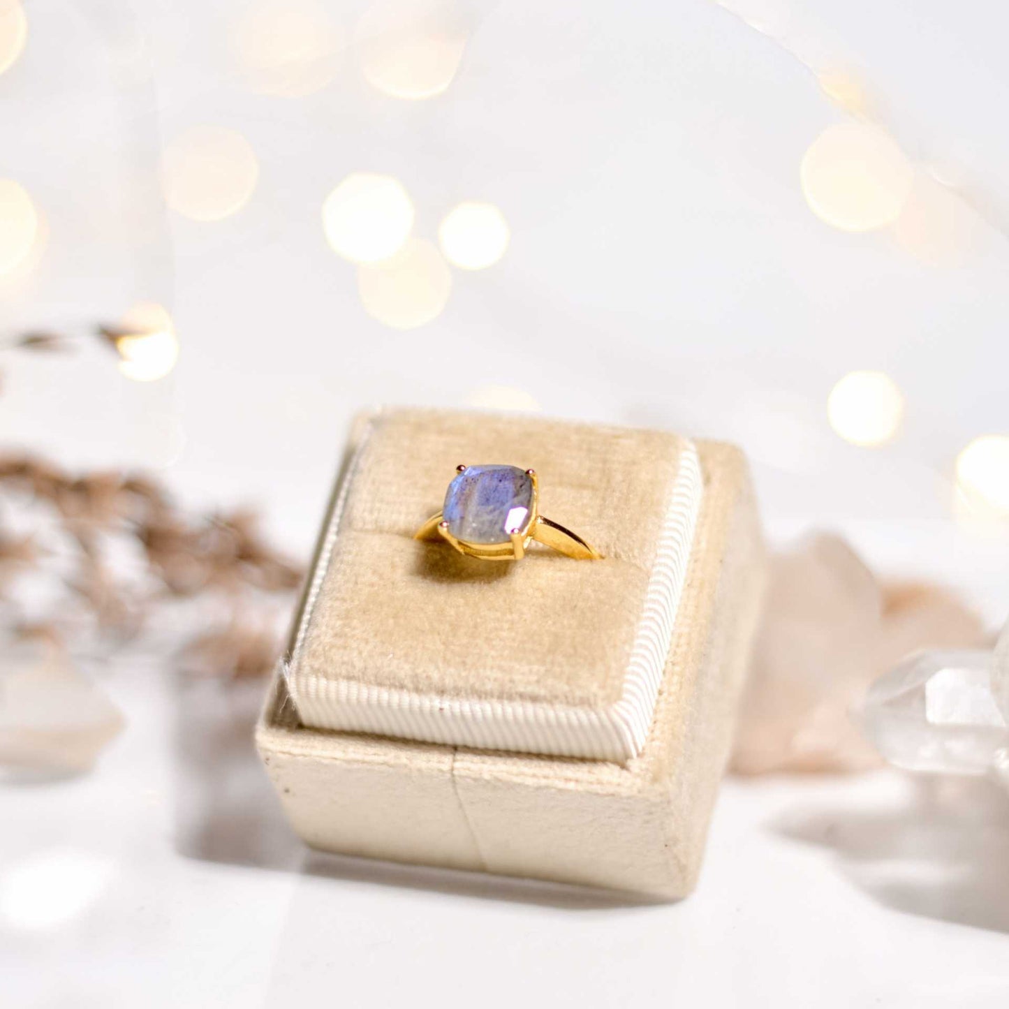 8mm Cushion cut Labradorite Ring